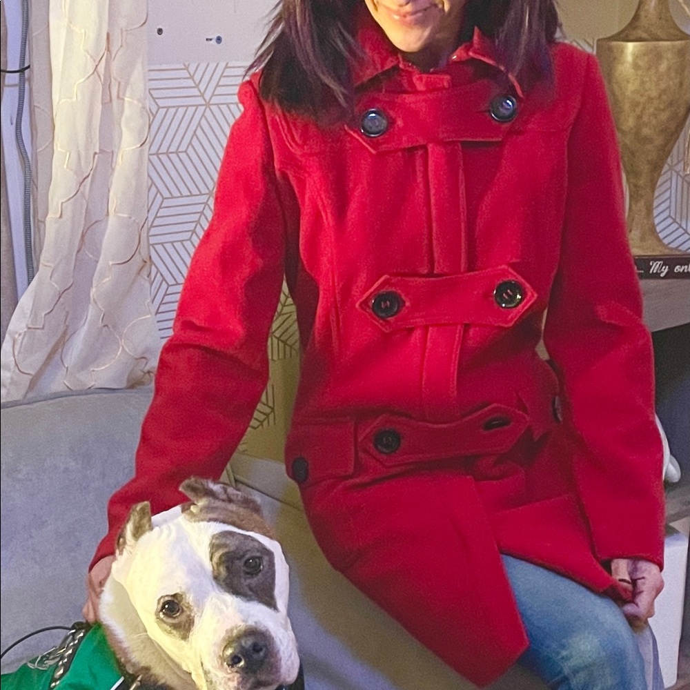 Sold!!!Tommy Hilfiger red wool blend pea coat style.Very nice like new.